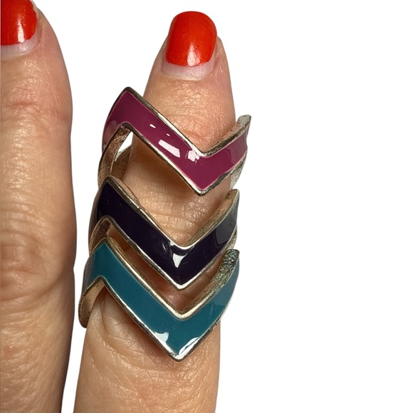Vintage Rings Jewelry Enamel Chevron V Purple Blue Green Southwestern Aztec 8 - Picture 6 of 8